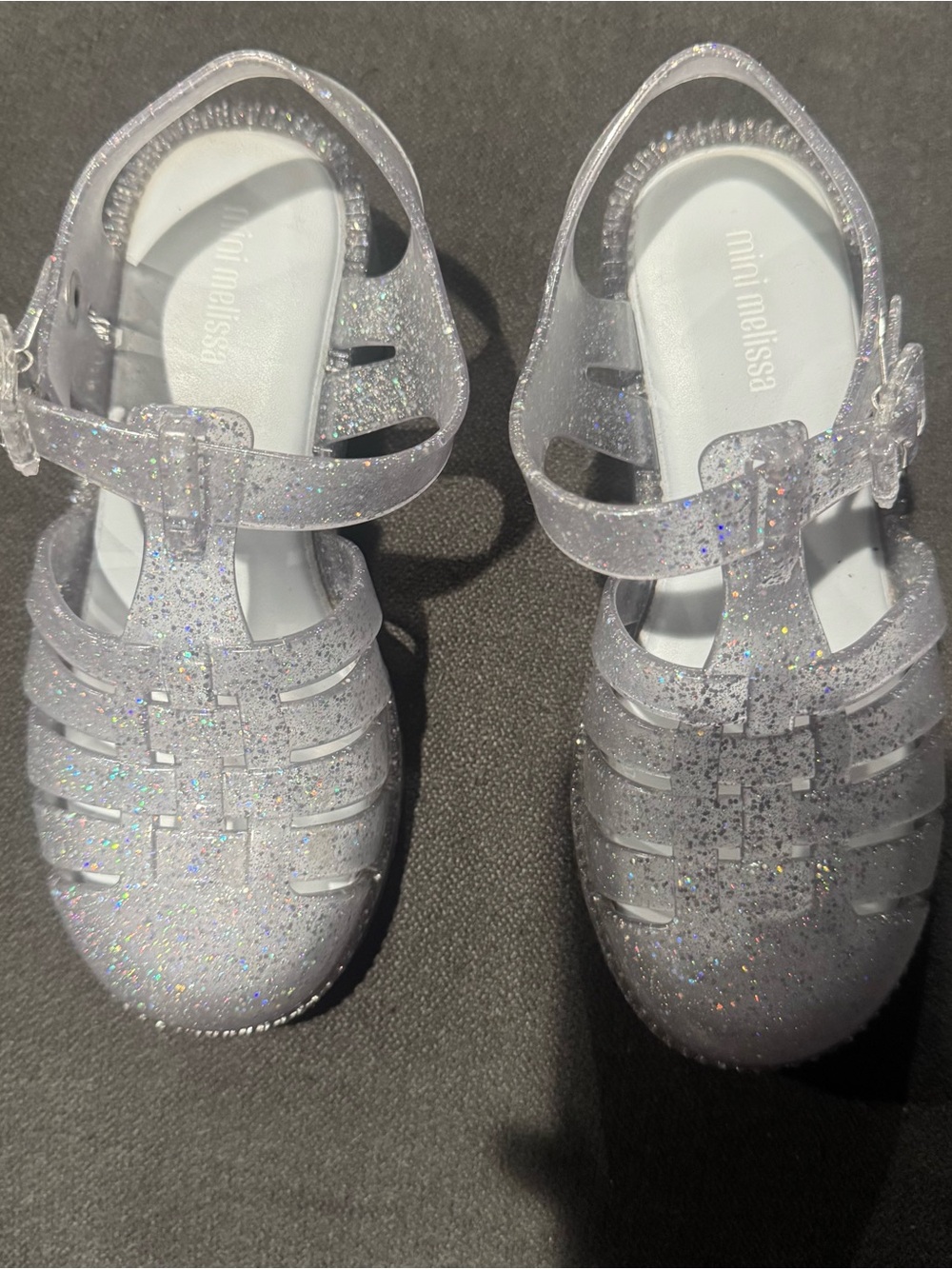 Size 12 Mini Melissa Glitter Jelly Sandals in Sparkling Silver